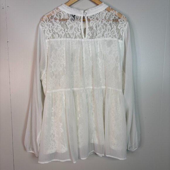 Torrid Abby Lace Blouse 3X White Chiffon Sheer Long Sleeve Tiered Ruffle Top - Picture 5 of 9